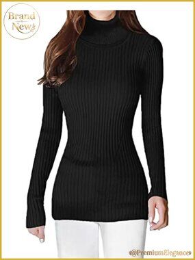 Ribbed Turtleneck Fitted Knit Pullover Sweater Long Sleeve